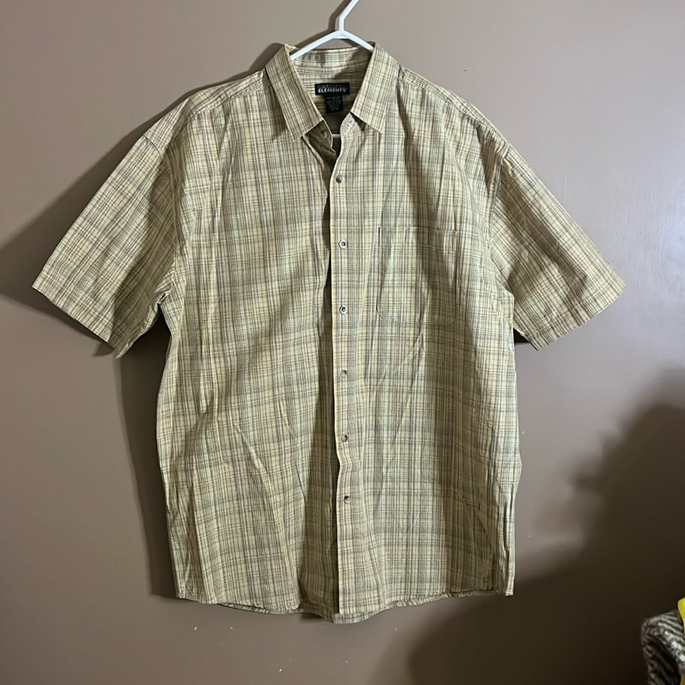 😄Short sleeve button down shirt cotton B1